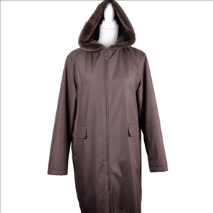 Gallery Dark Brown Long Sleeve Hooded Zipper Front Long Length Winter Coat